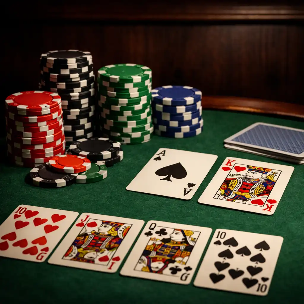 Poker lounge with a custom green felt table, comfortable chairs, and dim focused lighting